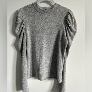 Zara Gray Sweatshirt with Puff Sleeves and Pearl Details
